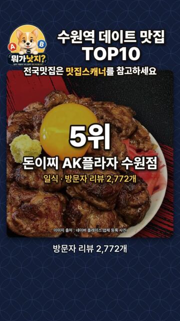 지하철역 수원역 데이트 맛집 TOP10🔥 네이버 방문자 리뷰 많은 순